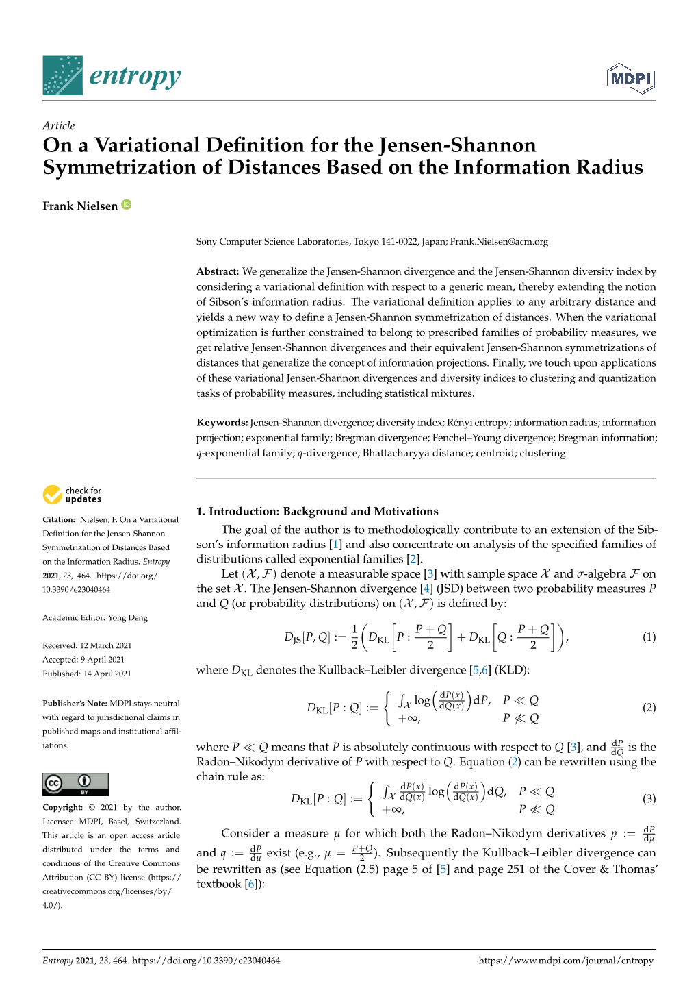 On a Variational Definition for the Jensen-Shannon Symmetrization Of