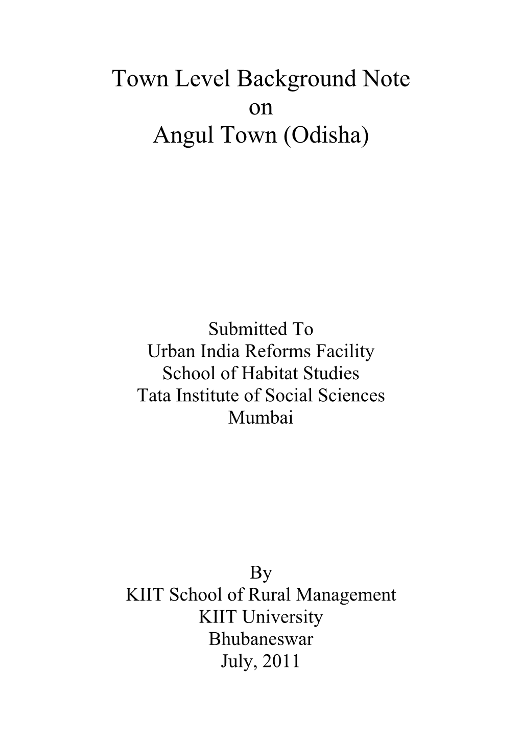 Town Level Background Note on Angul Town (Odisha)