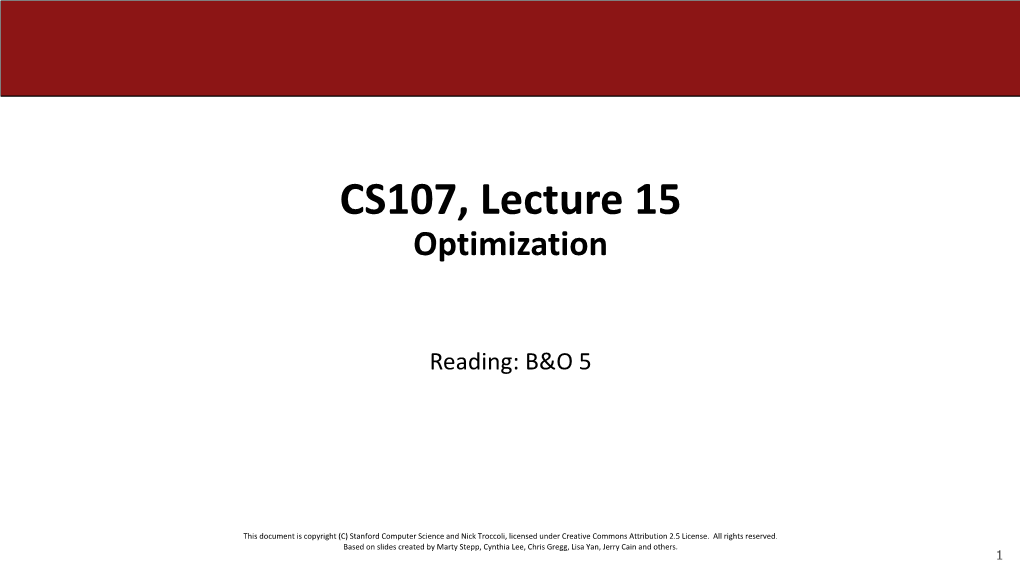 CS107, Lecture 15 Optimization