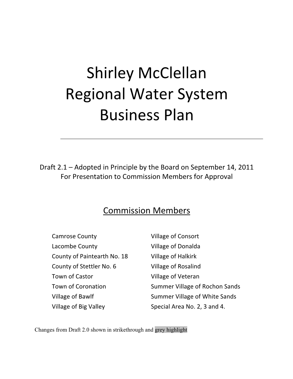 Shirley Mcclellan Regional Water System Business Plan