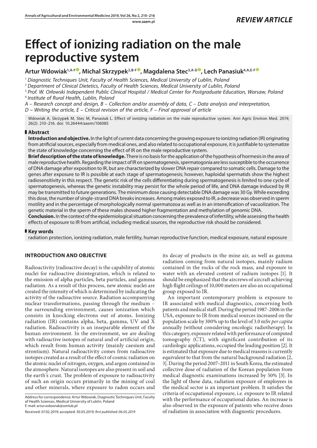 Effect of Ionizing Radiation on the Male Reproductive System