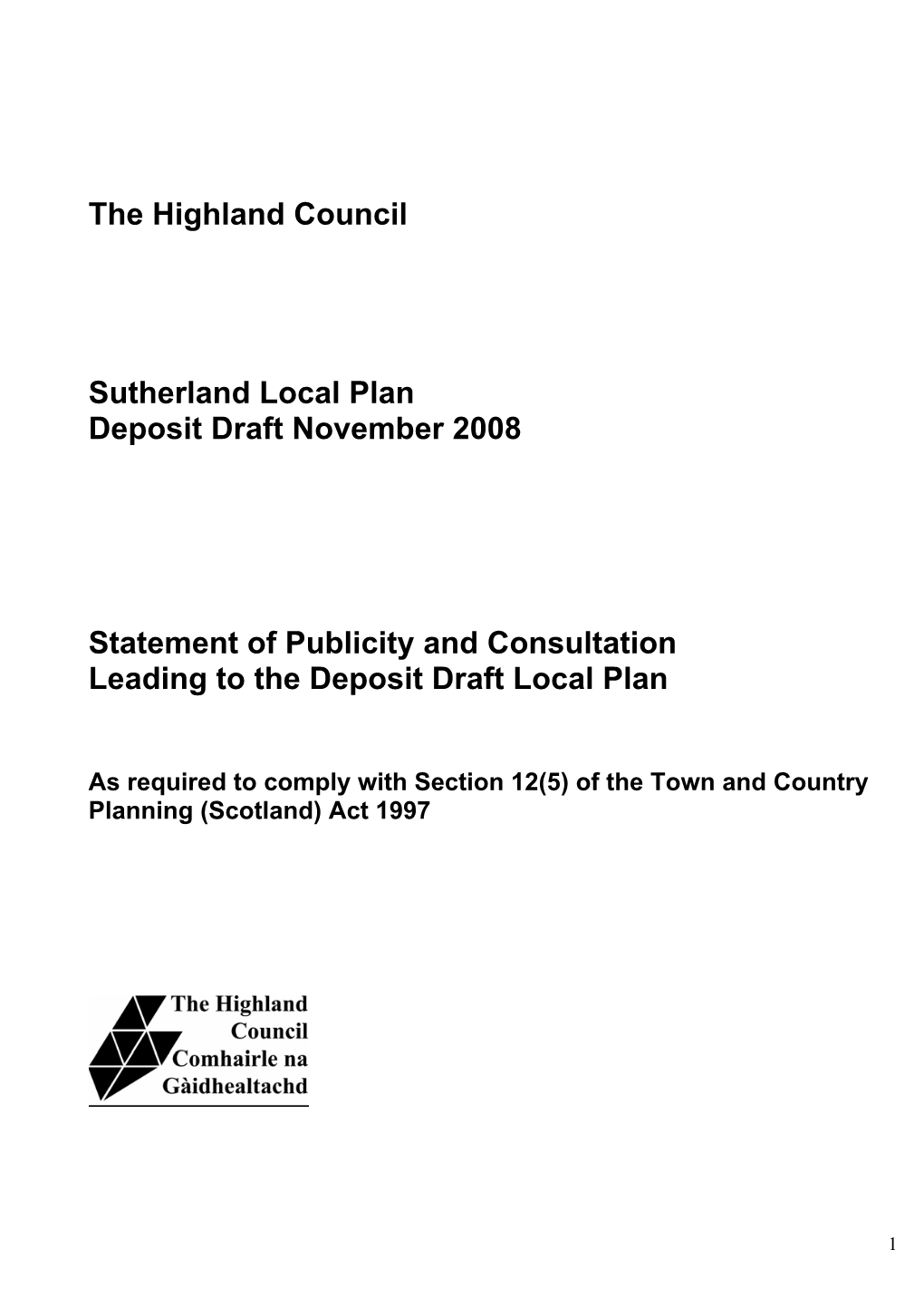 The Highland Council Sutherland Local Plan Deposit Draft November