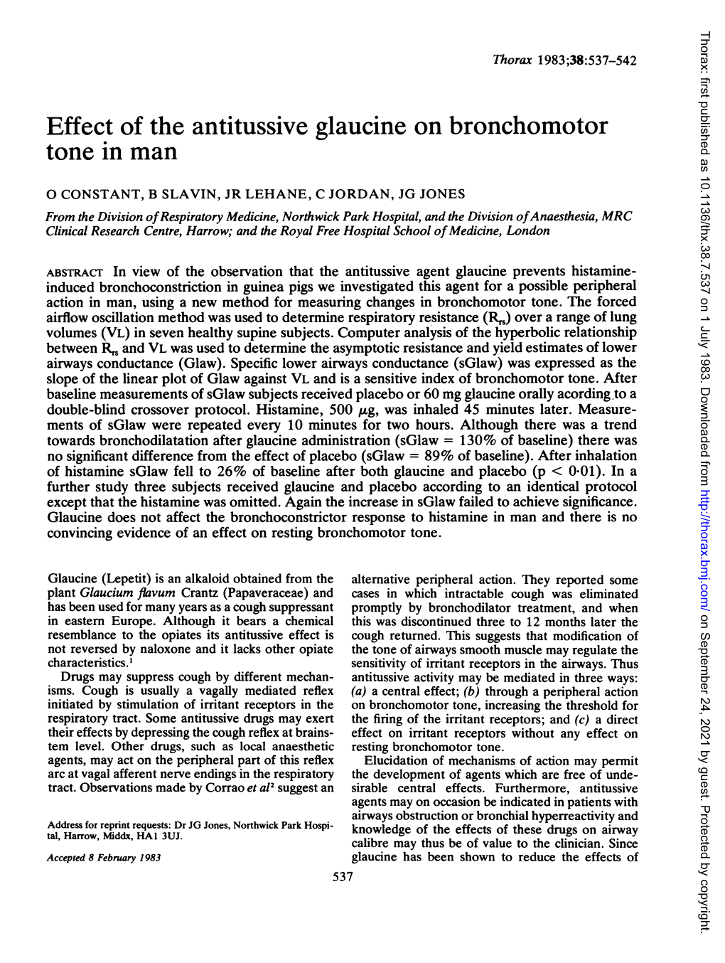 Effect of the Antitussive Glaucine on Bronchomotor Tone in Man