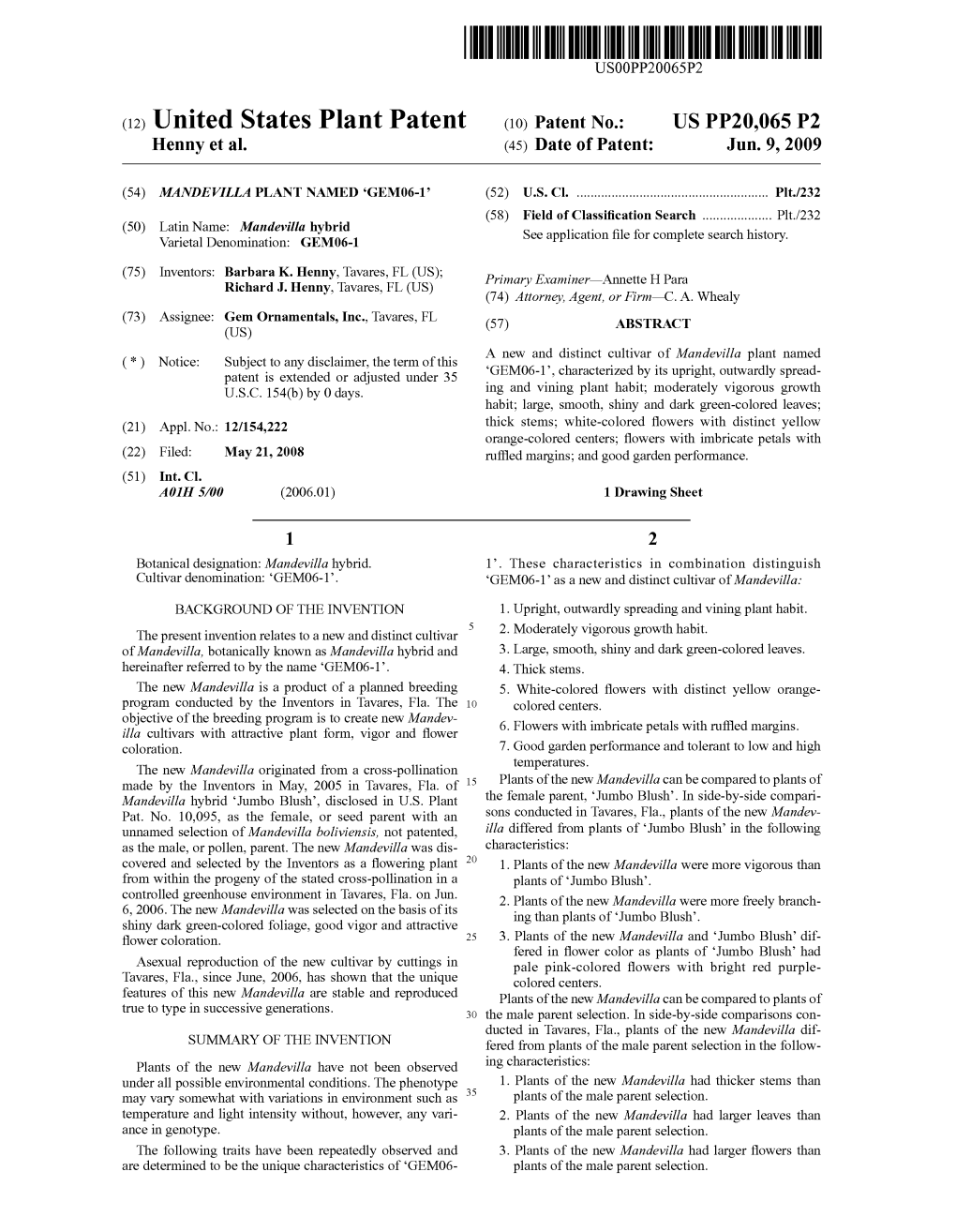 (12) United States Plant Patent (10) Patent No.: US PP20,065 P2 Henny Et Al