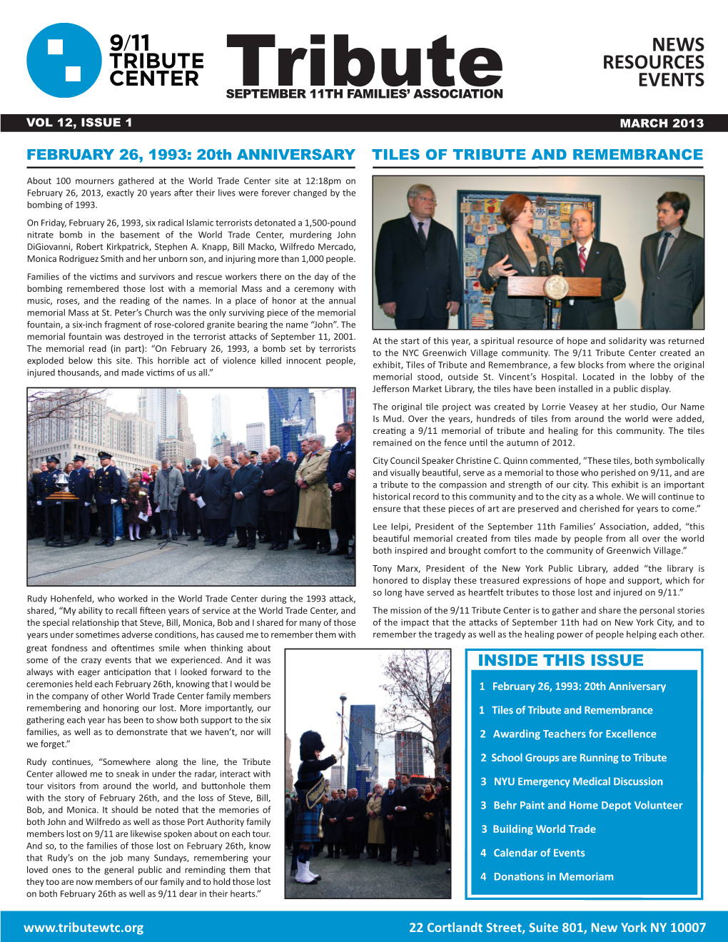 Tributeseptember 11TH FAMILIES’ ASSOCIATION VOL 12, ISSUE 1 MARCH 2013