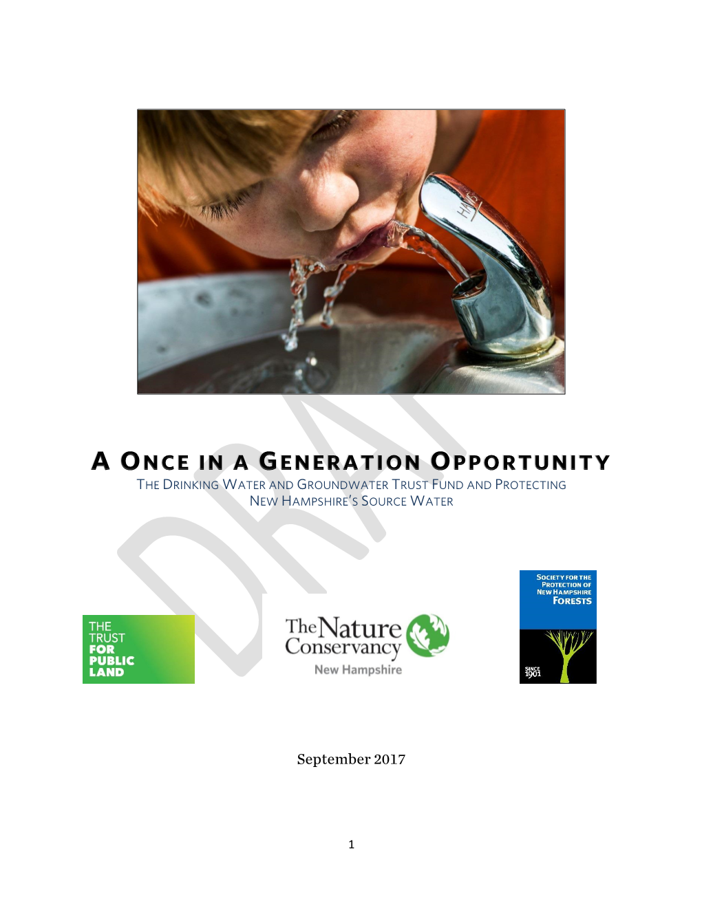 A Once in a Generation Opportunity the Drinking Water and Groundwater Trust Fund and Protecting New Hampshire’S Source Water