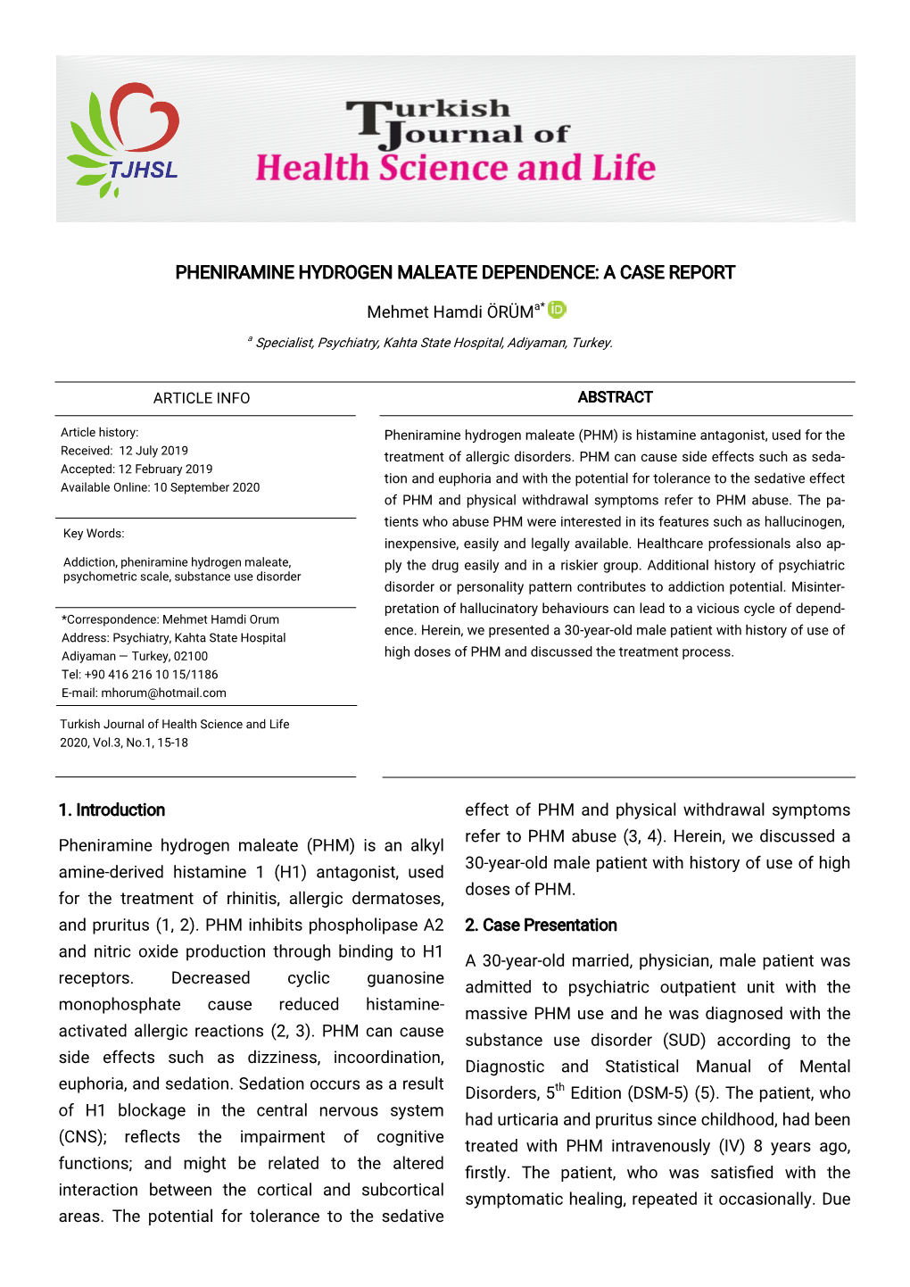 Pheniramine Hydrogen Maleate Dependence: a Case Report