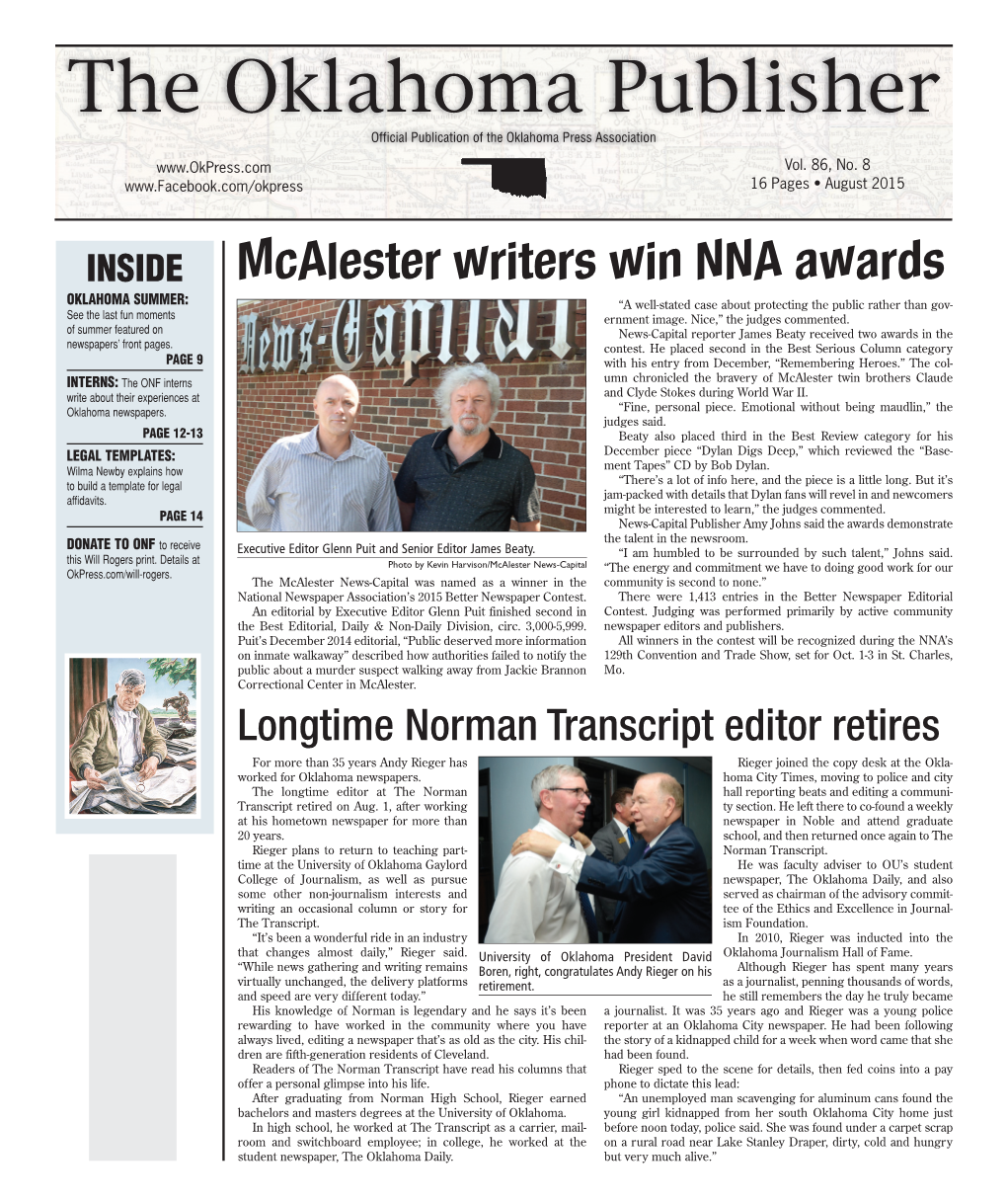 The Oklahoma Publisher Official Publication of the Oklahoma Press Association