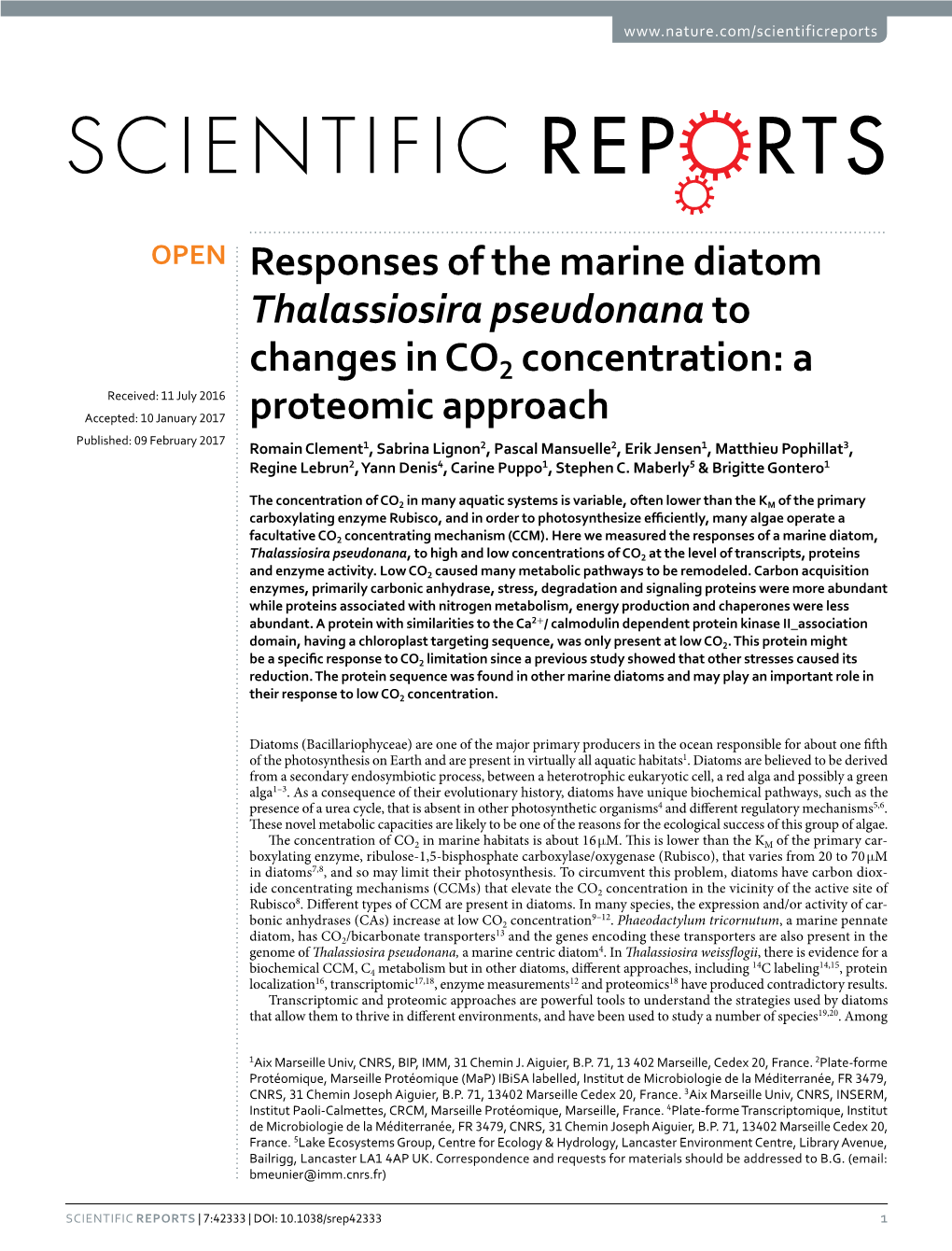 Responses of the Marine Diatom Thalassiosira Pseudonana To