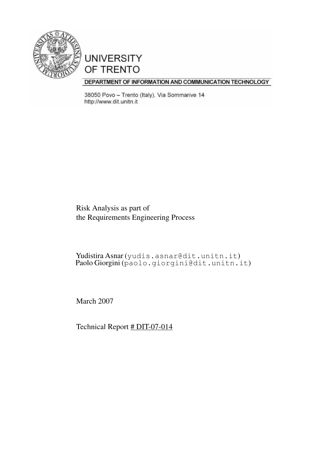 Risk Analysis As Part of the Requirements Engineering Process