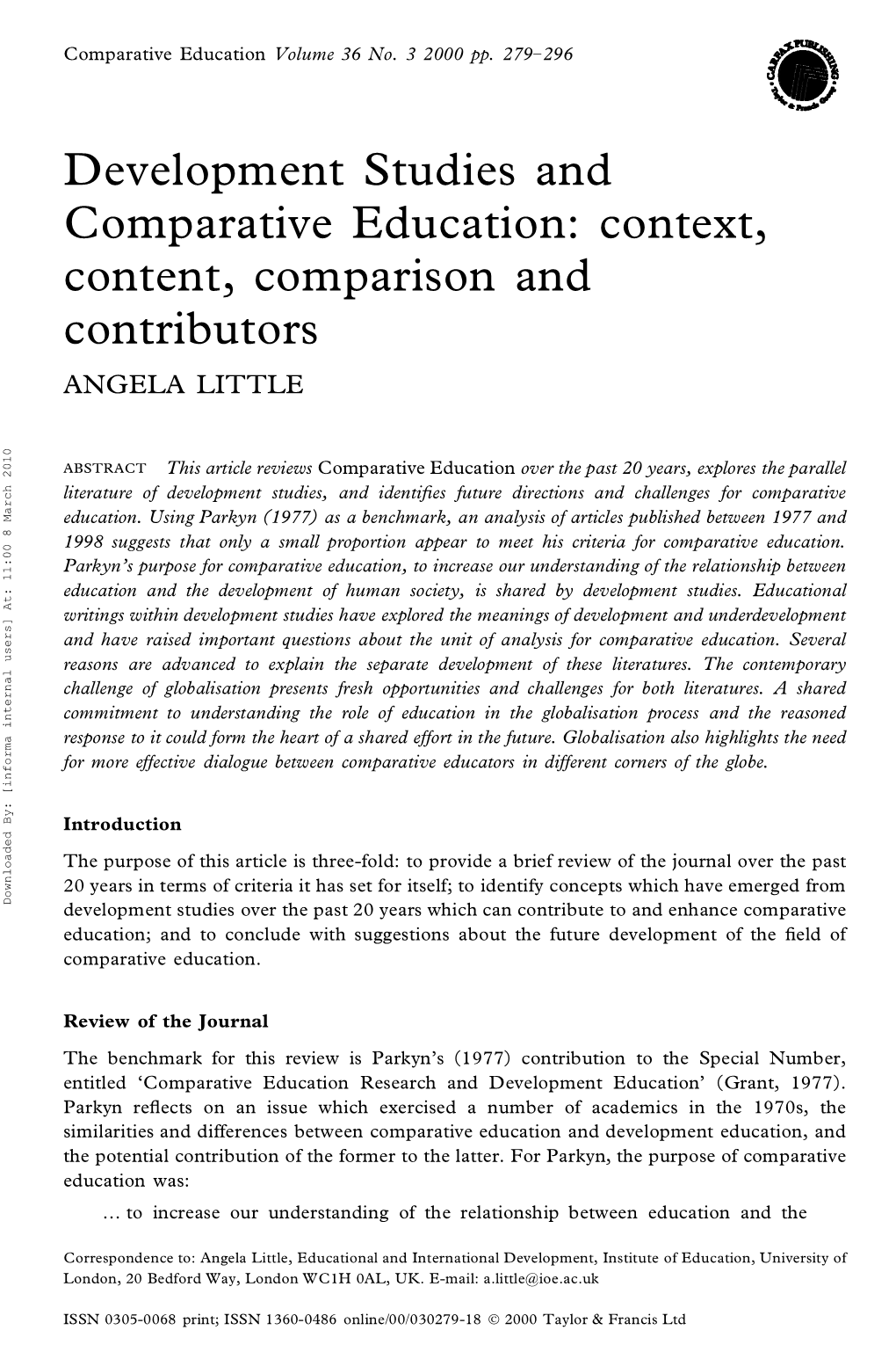 Development Studies and Comparative Education: Context