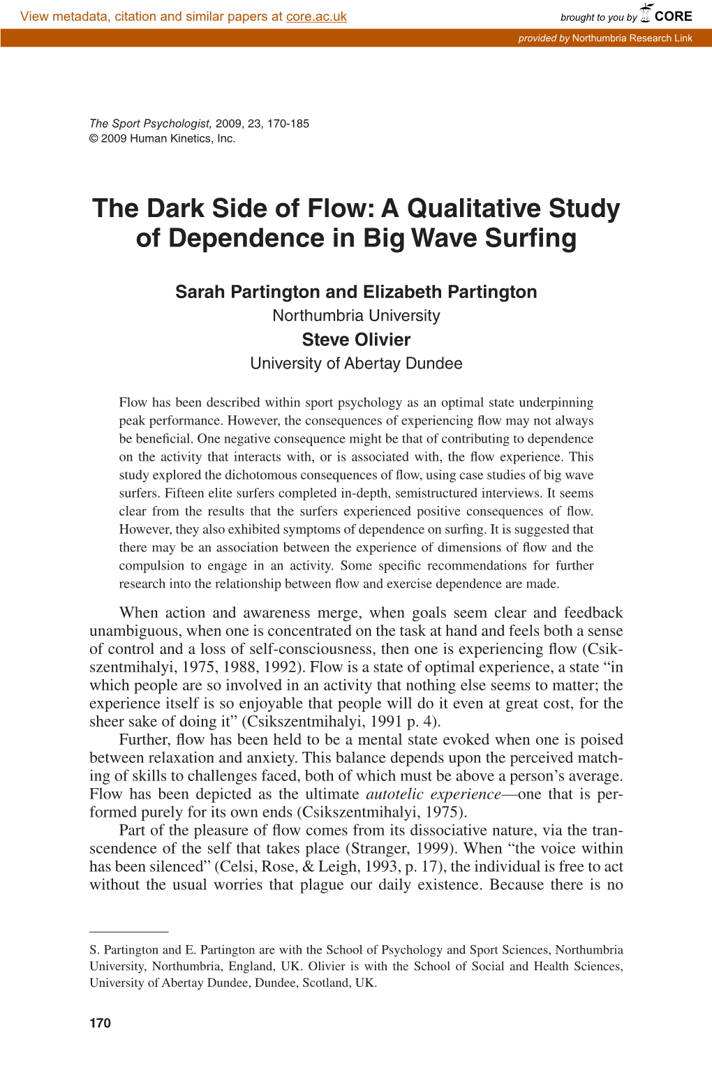 The Dark Side of Flow: a Qualitative Study of Dependence in Big Wave Surfing