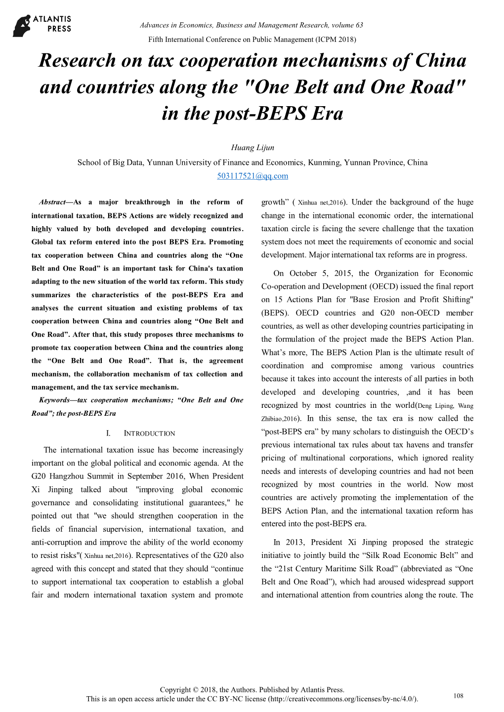 Research on Tax Cooperation Mechanisms of China and Countries Along the 