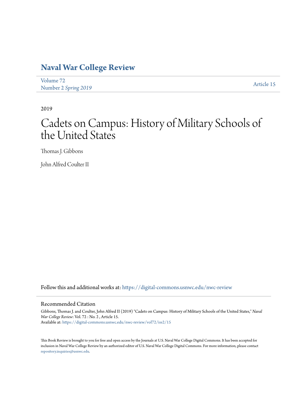 Cadets on Campus: History of Military Schools of the United States Thomas J