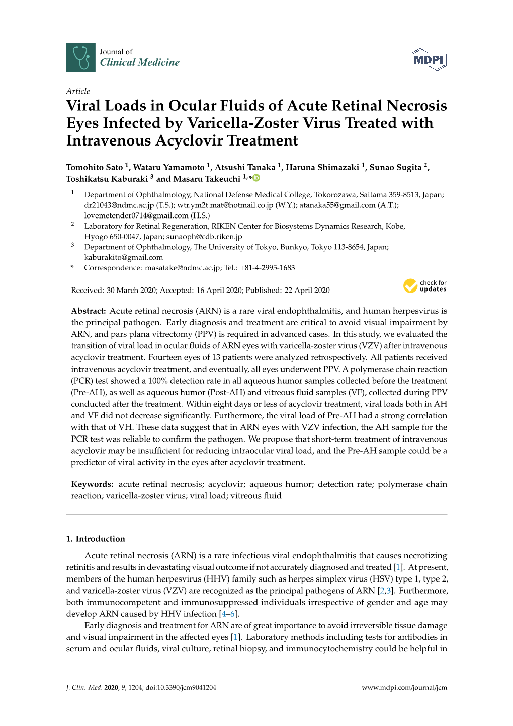 Viral Loads in Ocular Fluids of Acute Retinal Necrosis Eyes Infected by Varicella-Zoster Virus Treated with Intravenous Acyclovir Treatment