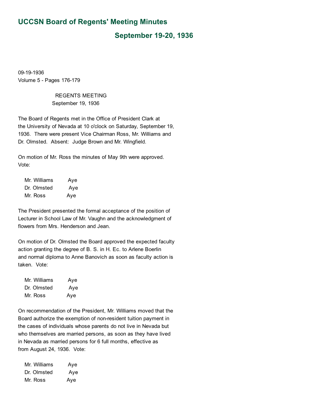 UCCSN Board of Regents' Meeting Minutes September 1920, 1936