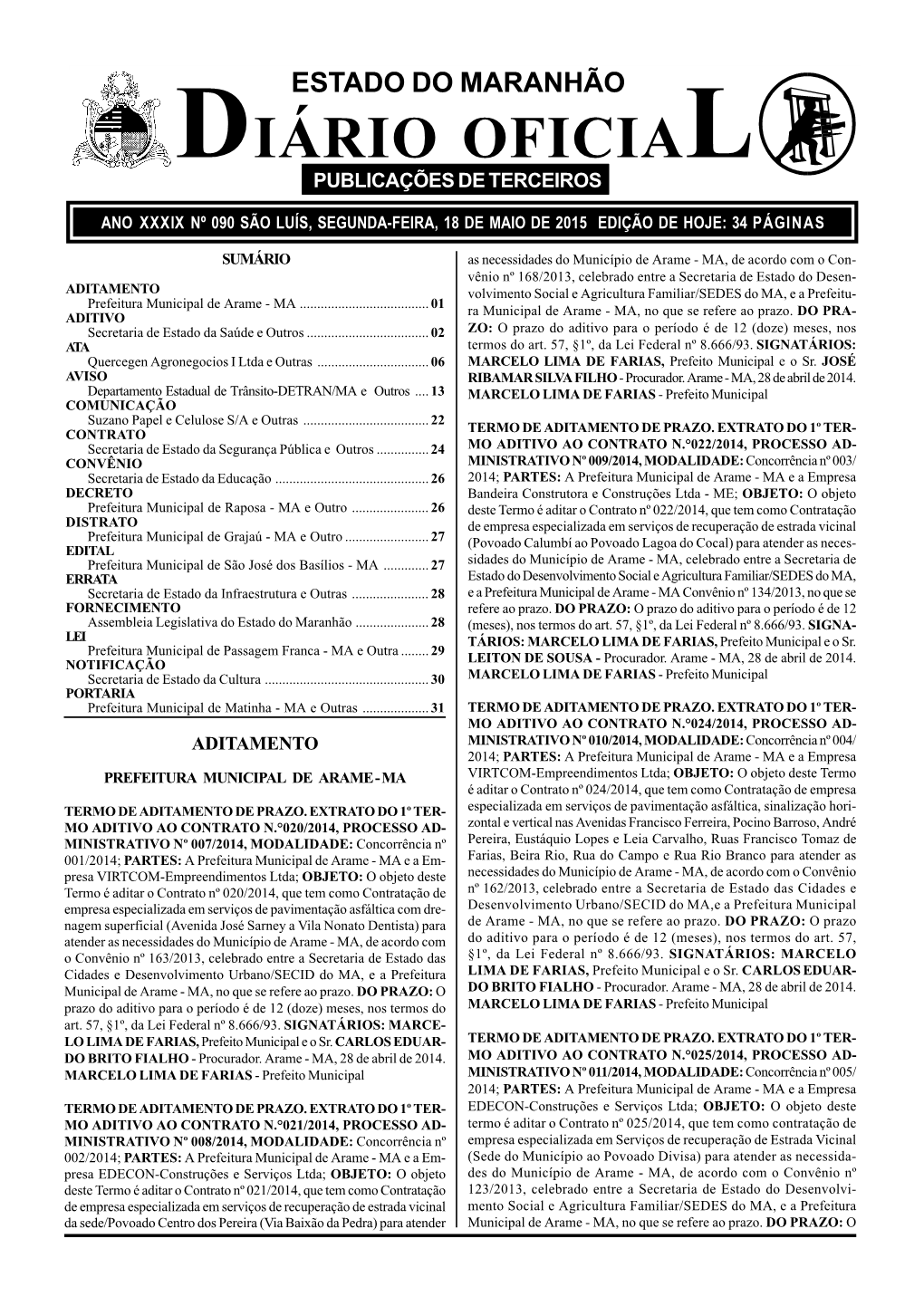 Estado Do Maranhão Diário Oficial Publicações De Terceiros