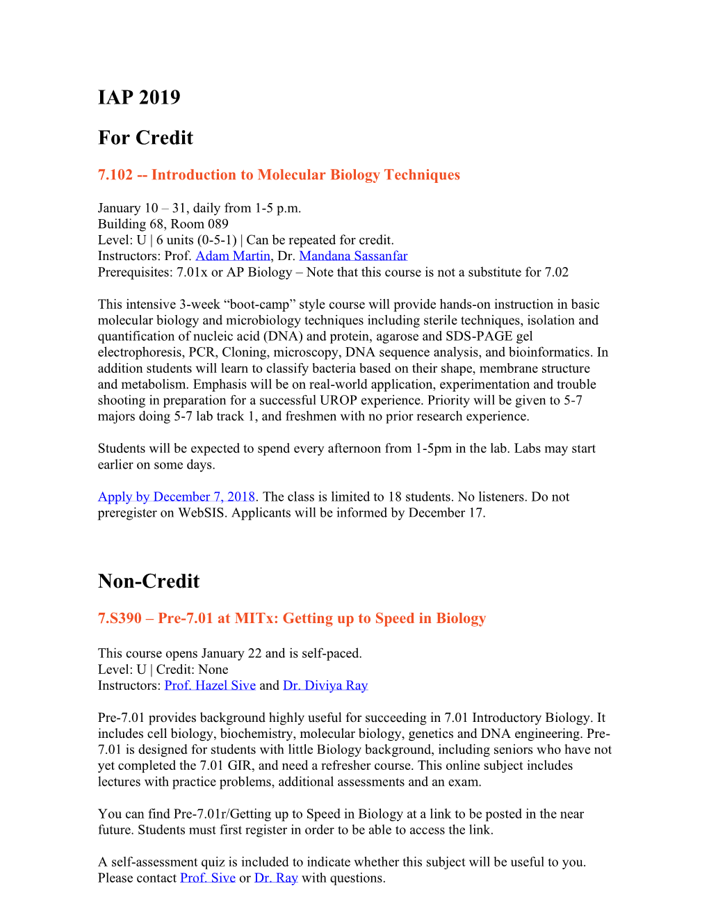 IAP 2019 for Credit Non-Credit