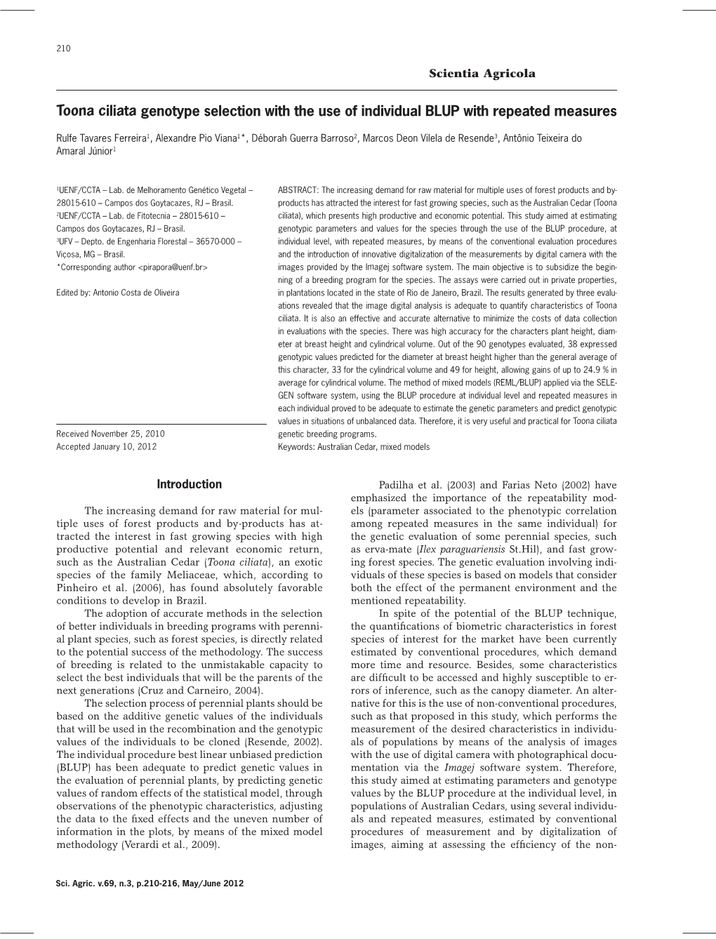 Toona Ciliata Genotype Selection with the Use of Individual BLUP with Repeated Measures