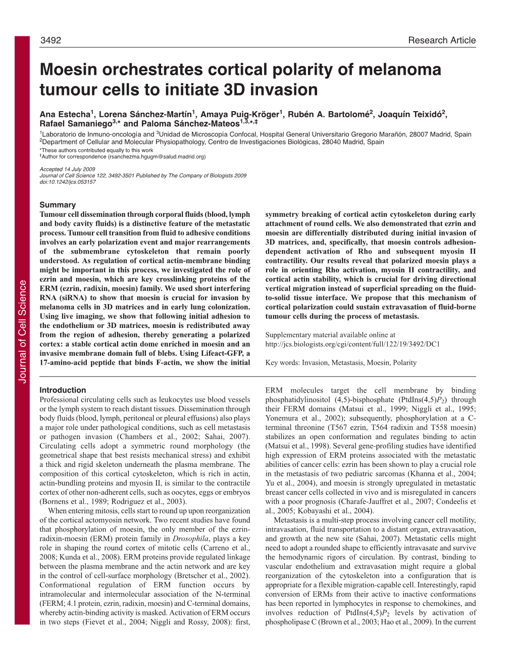 Moesin Orchestrates Cortical Polarity of Melanoma Tumour Cells to Initiate 3D Invasion