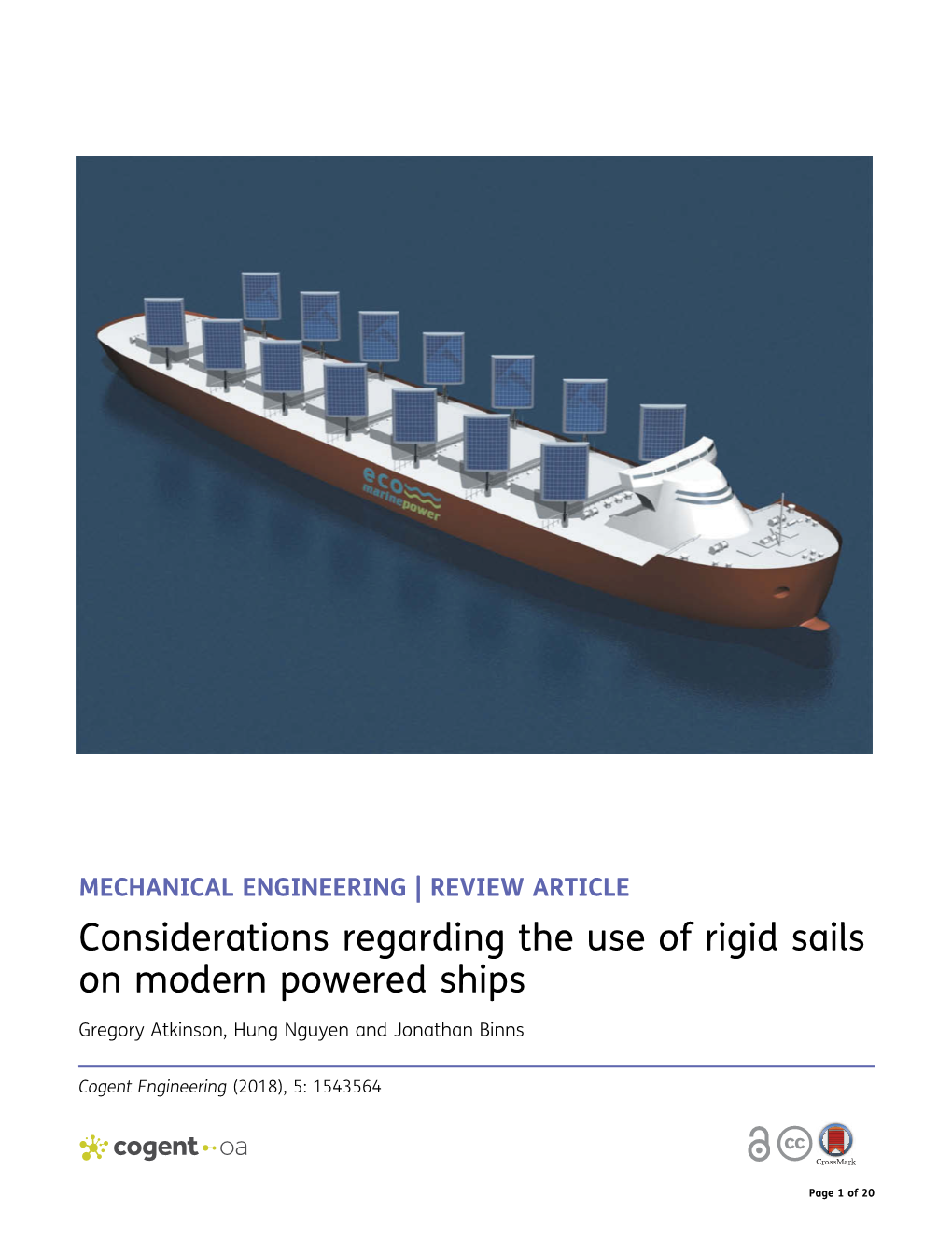 Considerations Regarding the Use of Rigid Sails on Modern Powered Ships