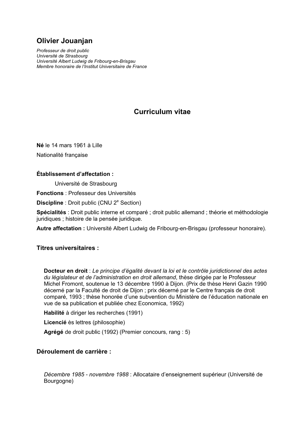 Olivier Jouanjan Curriculum Vitae