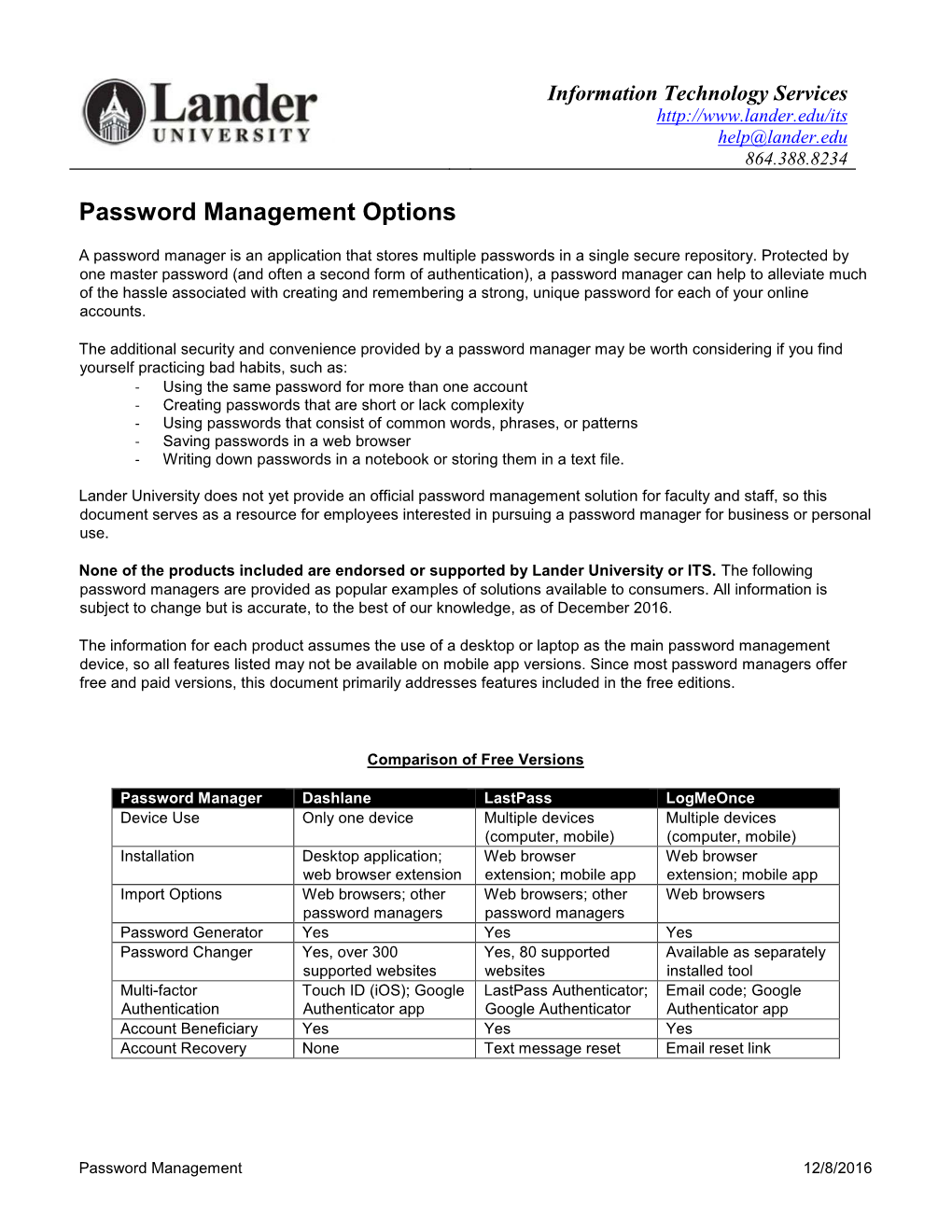Password Management Options