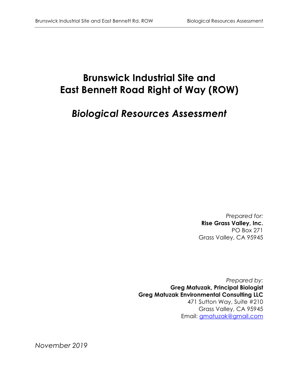 Brunswick Industrial Site and East Bennett Road Right of Way (ROW) Biological Resources Assessment