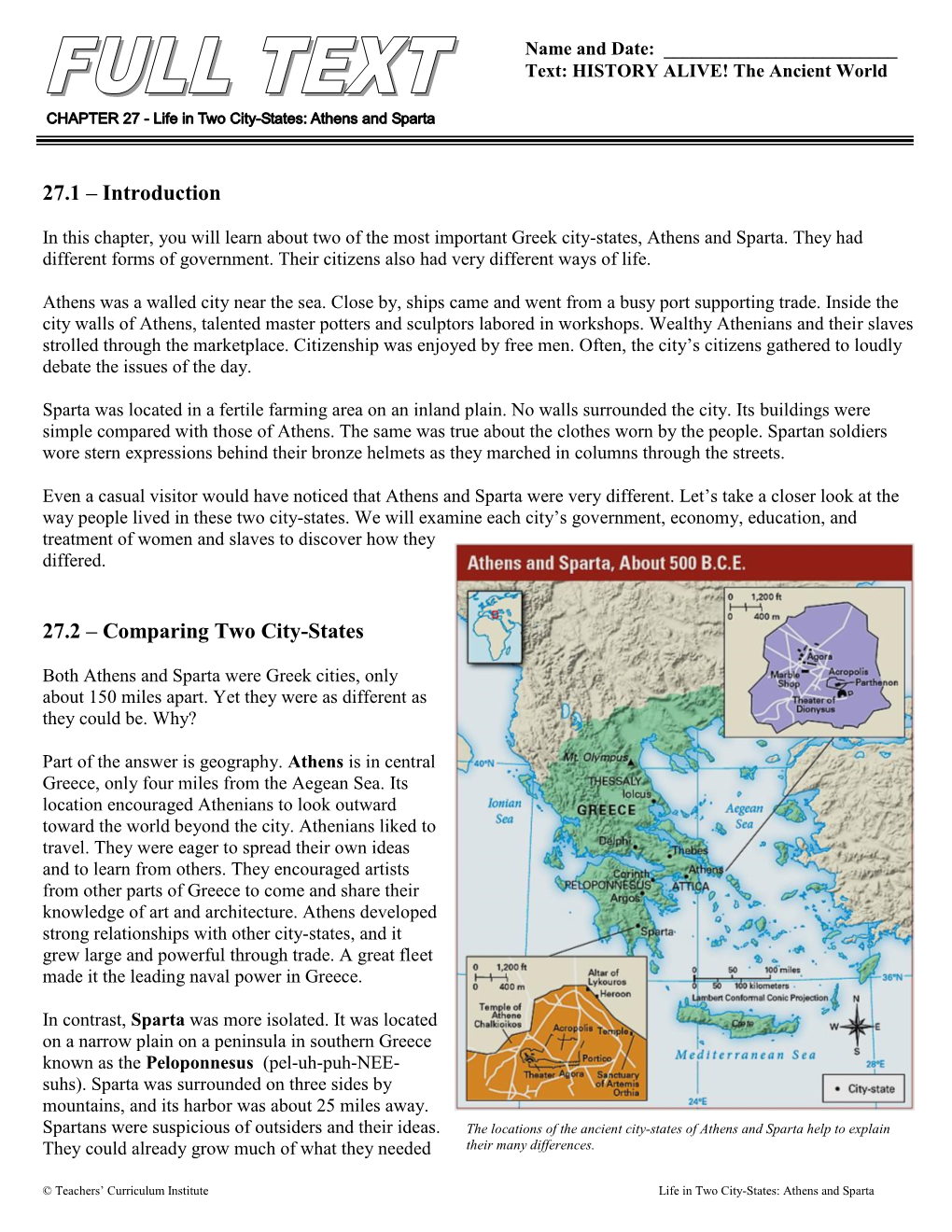 27.1 – Introduction 27.2 – Comparing Two City-States