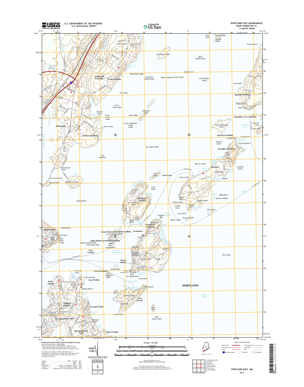 USGS 7.5-Minute Image Map for Portland East, Maine