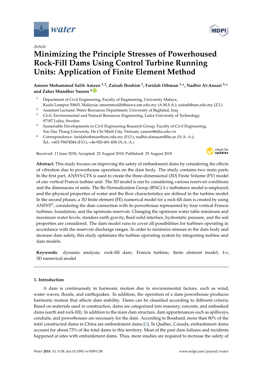 Minimizing the Principle Stresses of Powerhoused Rock-Fill Dams Using Control Turbine Running Units: Application of Finite Element Method