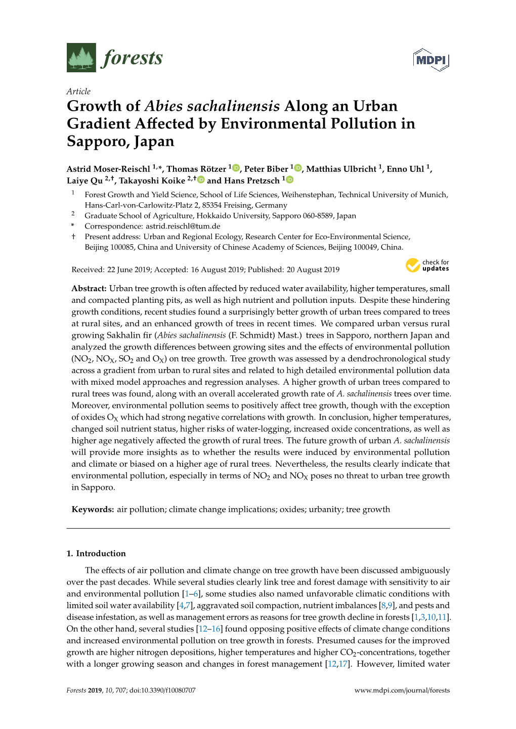 Growth of Abies Sachalinensis Along an Urban Gradient Affected By