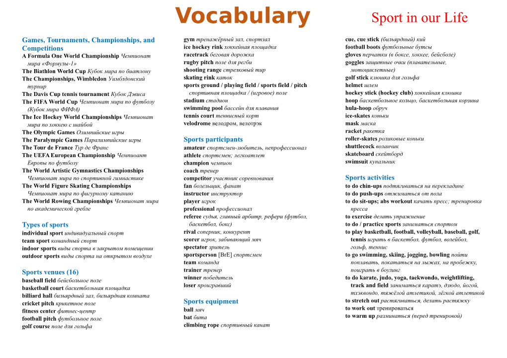 Vocabulary Sport in Our Life