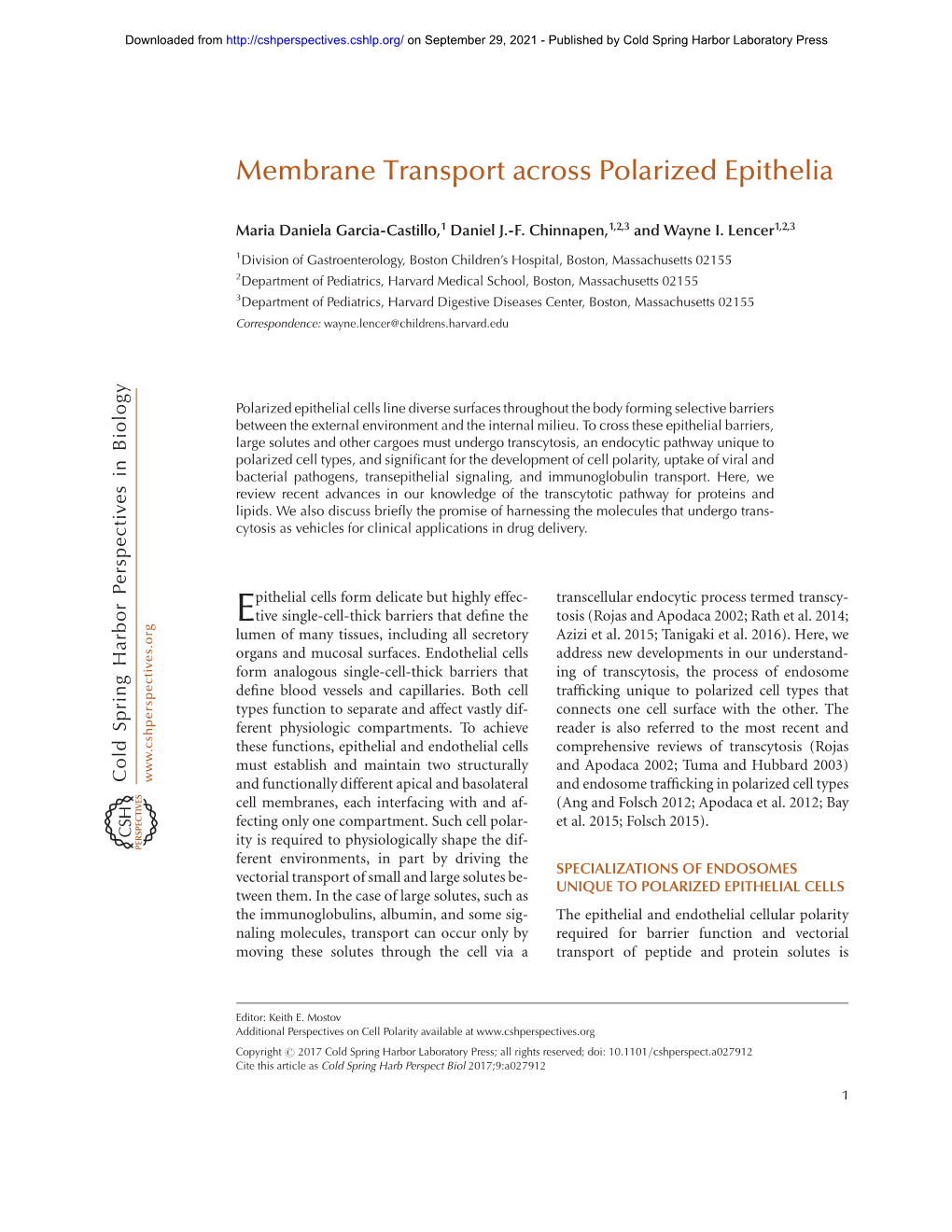 Membrane Transport Across Polarized Epithelia