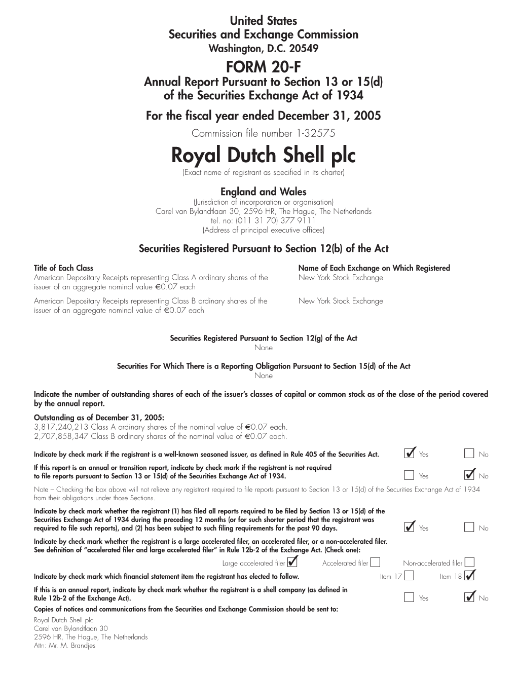 Royal Dutch Shell Plc (Exact Name of Registrant As Specified in Its Charter)