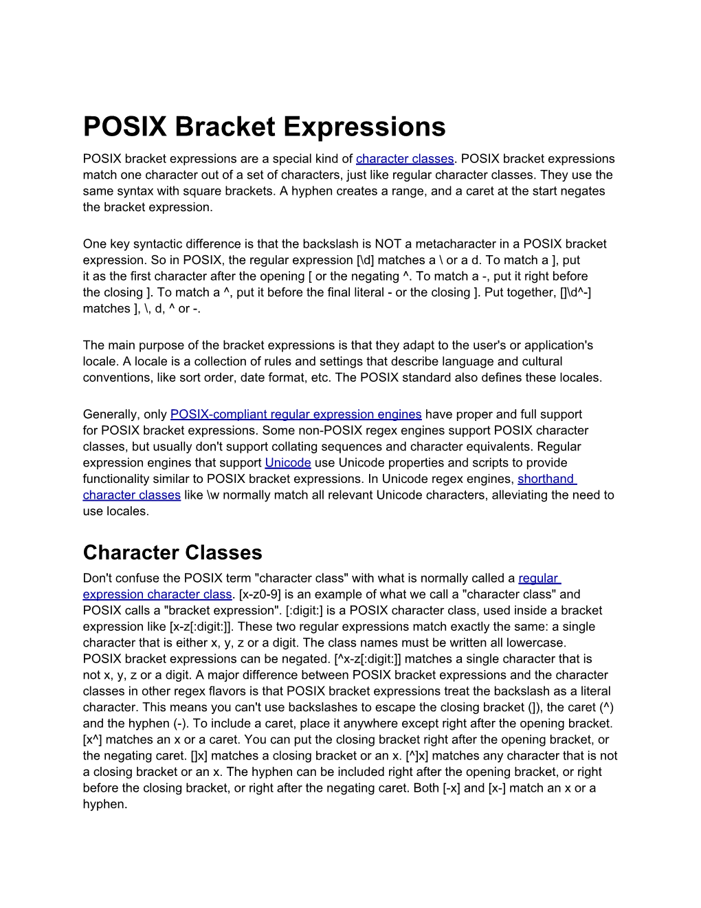 POSIX Bracket Expressions POSIX Bracket Expressions Are a Special Kind of Character Classes