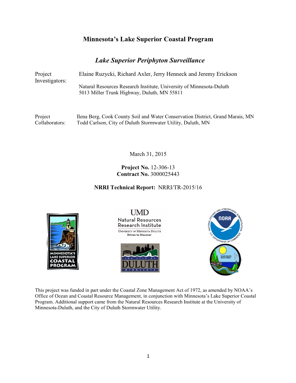 Minnesota's Lake Superior Coastal Program Lake Superior Periphyton