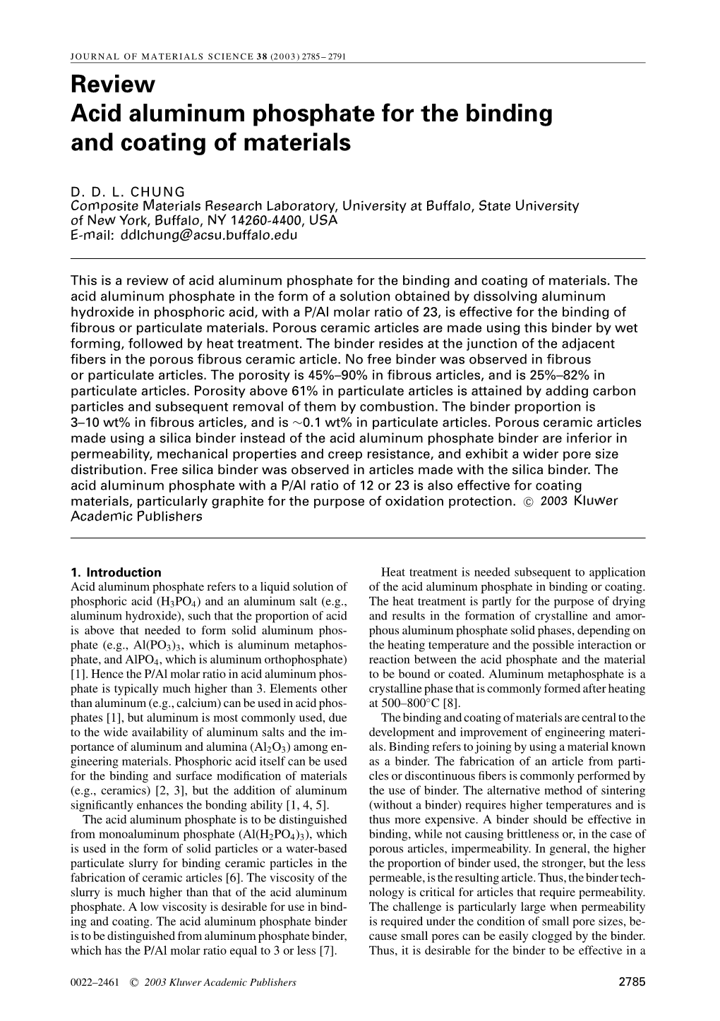 Acid Aluminum Phosphate for the Binding and Coating of Materials