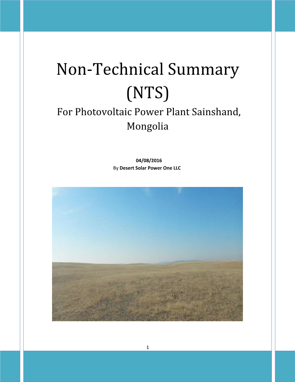 Non-Technical Summary (NTS) for Photovoltaic Power Plant Sainshand, Mongolia