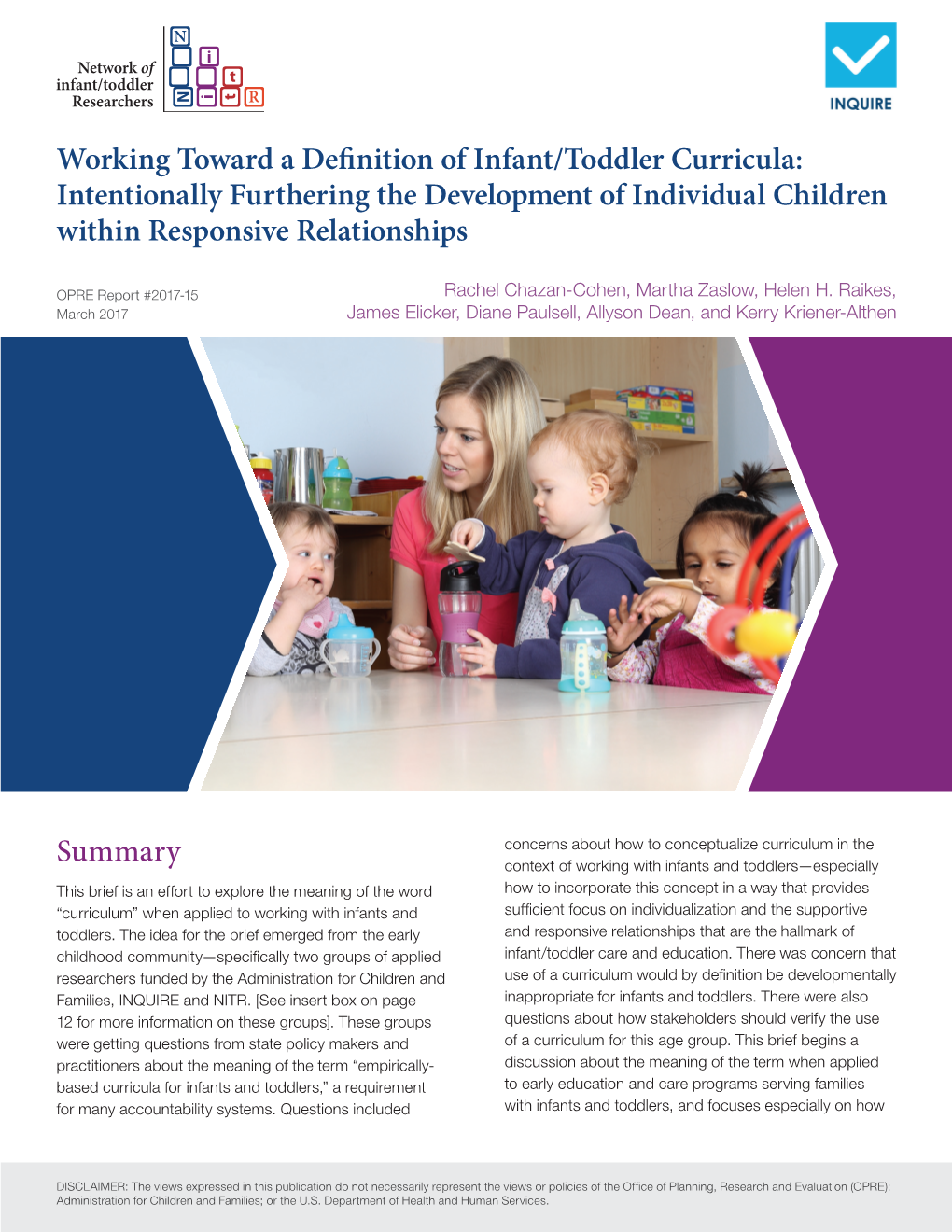 Working Toward a Definition of Infant/Toddler Curricula: Intentionally Furthering the Development of Individual Children Within Responsive Relationships