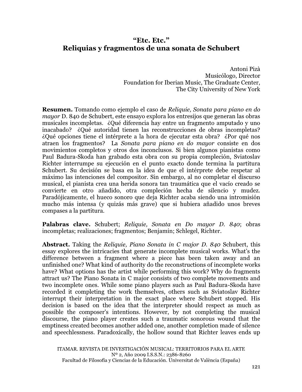 Reliquias Y Fragmentos De Una Sonata De Schubert