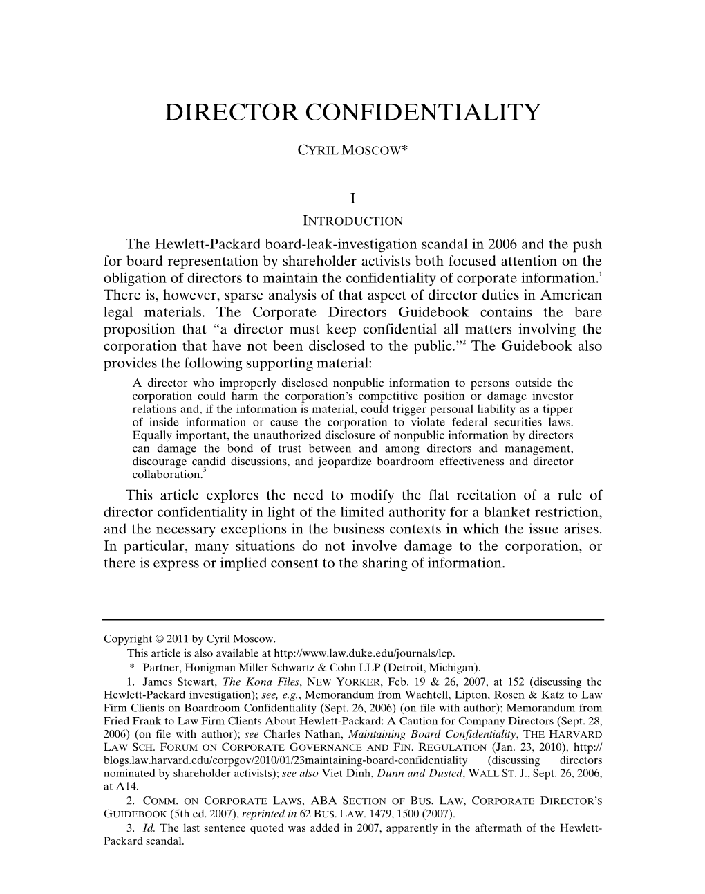 Director Confidentiality