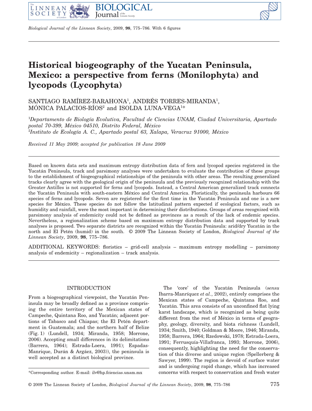 Historical Biogeography of the Yucatan Peninsula, Mexico: a Perspective from Ferns (Monilophyta) and Lycopods (Lycophyta)