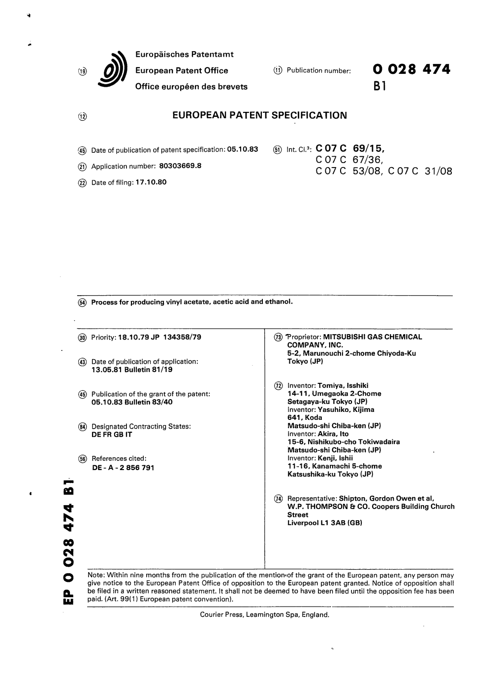 Process for Producing Vinyl Acetate, Acetic Acid and Ethanol from Methanol, Carbon Monoxide and Hydrogen Which Is Characterised by the Following Five Steps