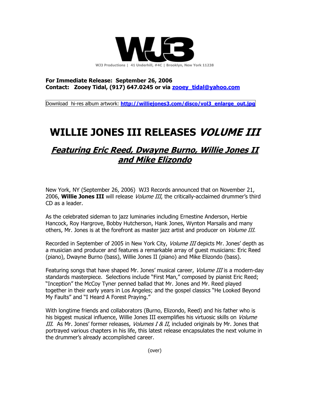 Willie Jones Iii Releases Volume Iii
