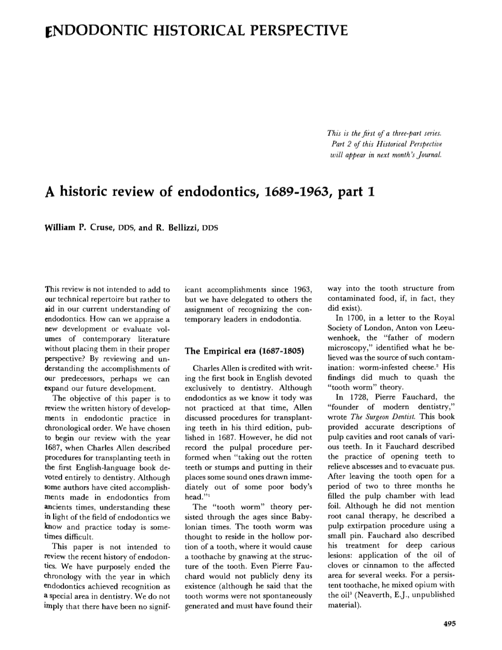 A Historic Review of Endodontics, 1689-1963, Part 1