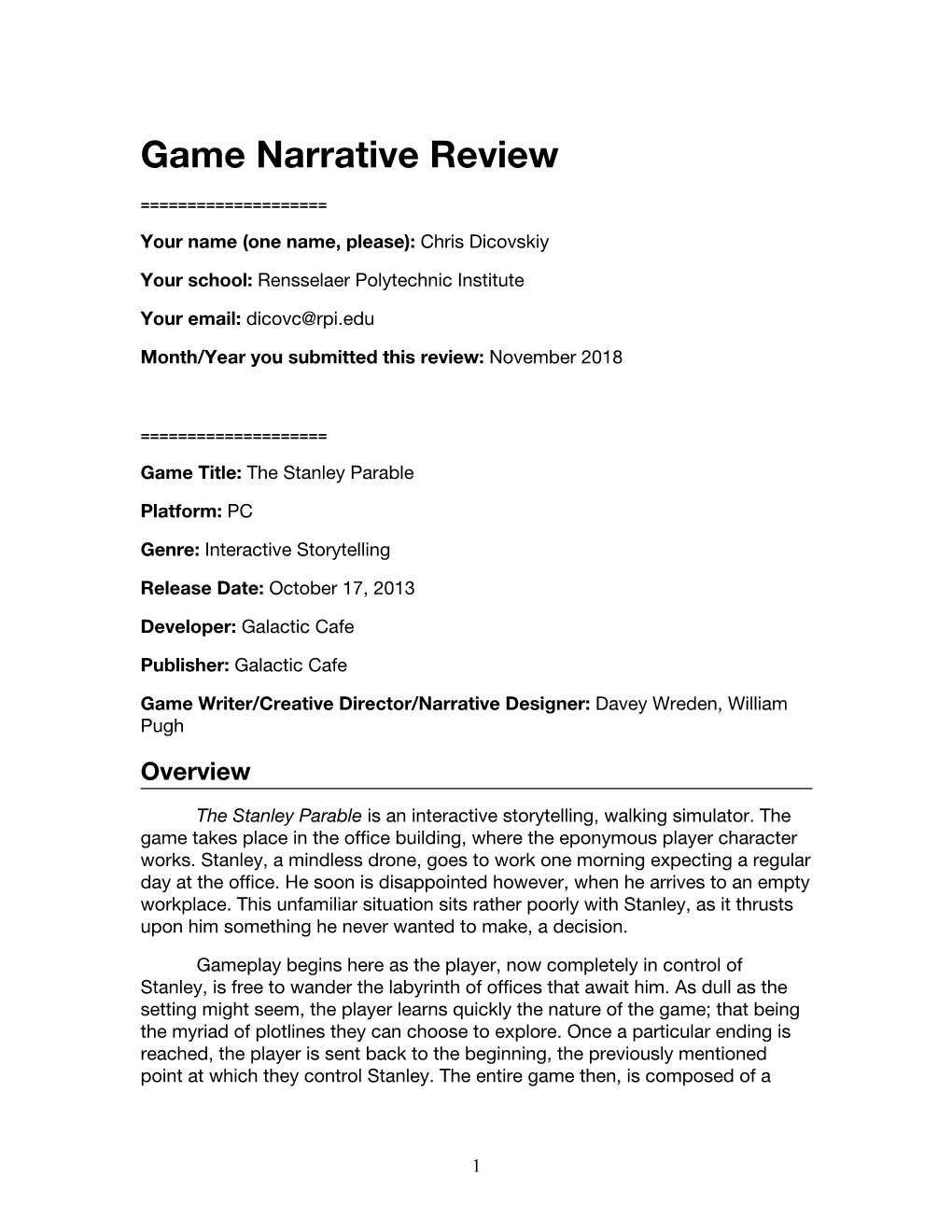 Game Narrative Review