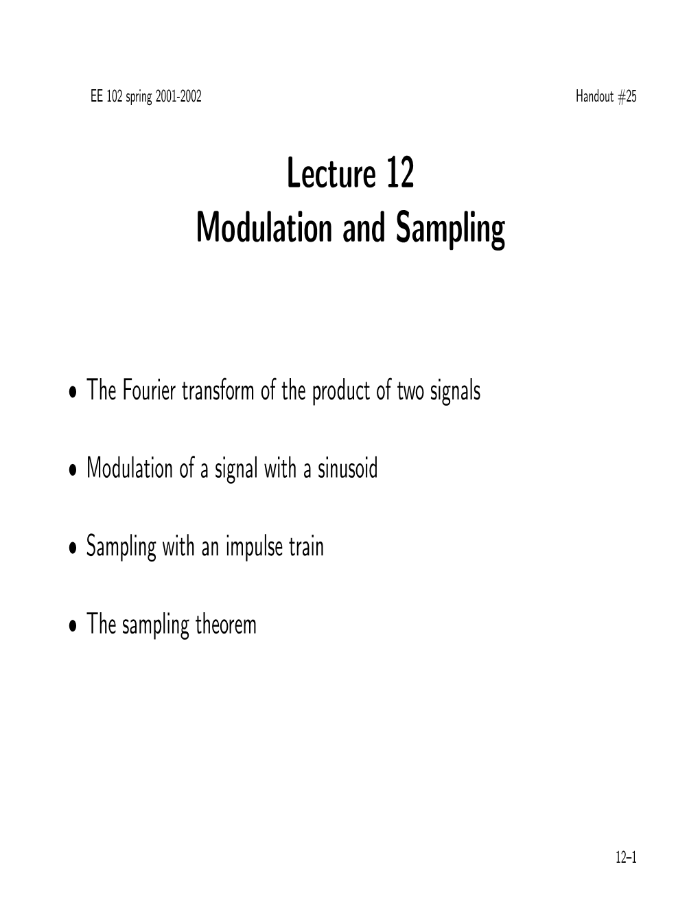 Lecture 12 Modulation and Sampling