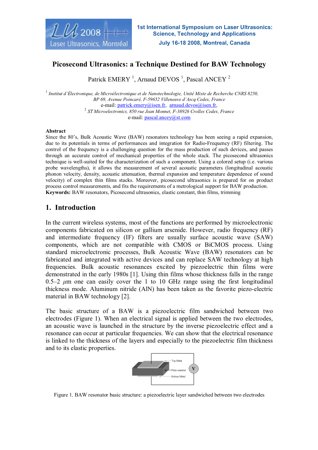 Picosecond Ultrasonics: a Technique Destined for BAW Technology