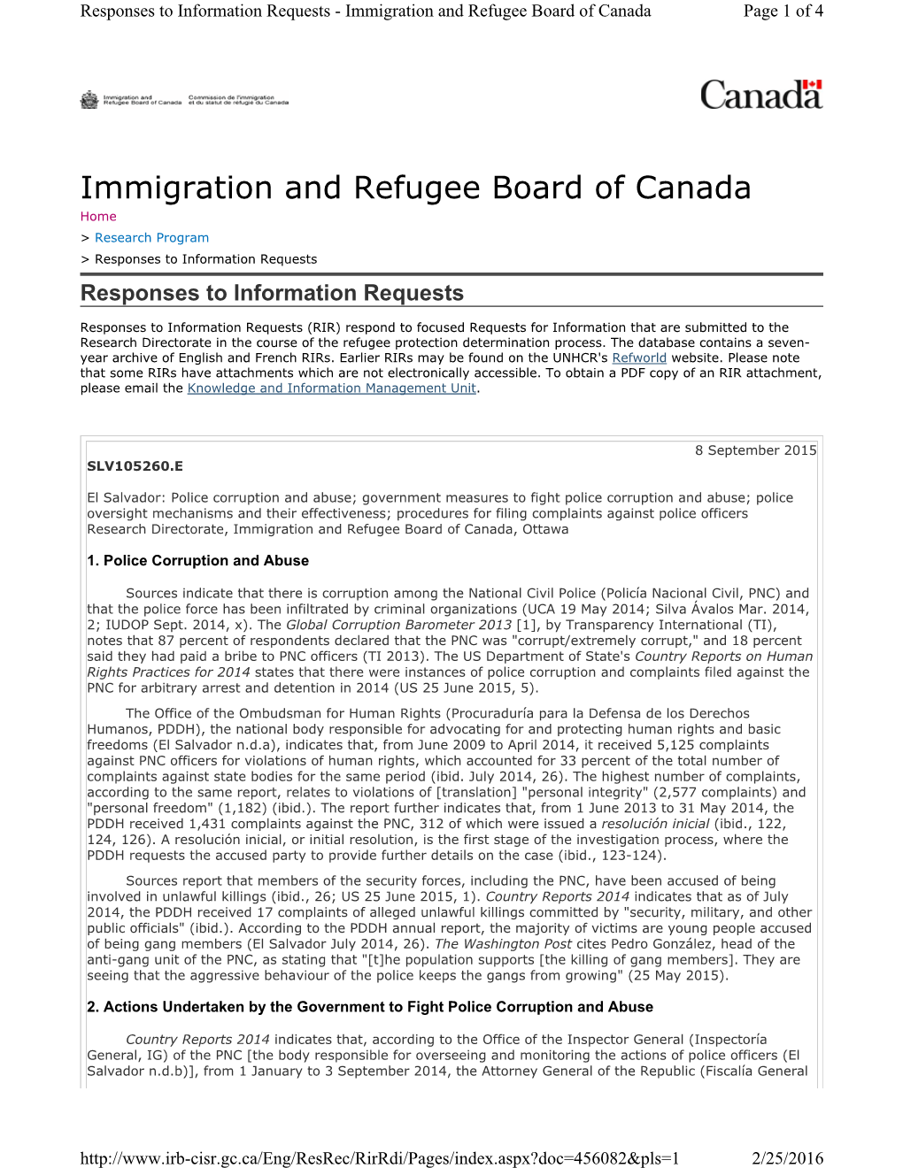 Immigration and Refugee Board of Canada Page 1 of 4